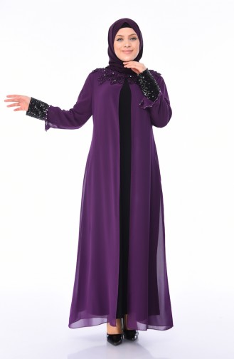 Purple Hijab Evening Dress 6055-03