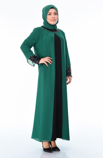 Emerald Green Hijab Evening Dress 6056-01