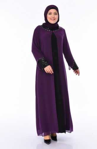 Plum Hijab Evening Dress 6056-02