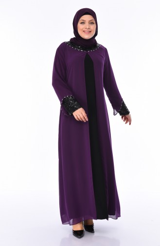 Robe de Soirée a Paillettes Grande Taille 6056-02 Plum 6056-02