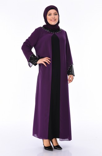 Robe de Soirée a Paillettes Grande Taille 6056-02 Plum 6056-02