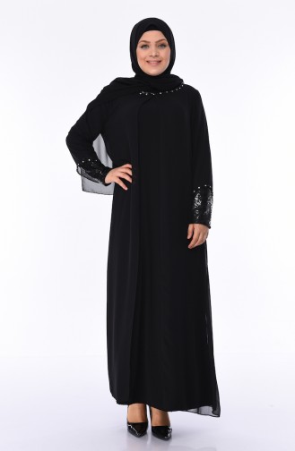 Robe de Soirée a Paillettes Grande Taille 6056-04 Noir 6056-04