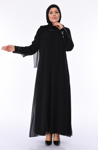 Grosse Grösse Pailletten Abendkleid 6056-04 Schwarz 6056-04