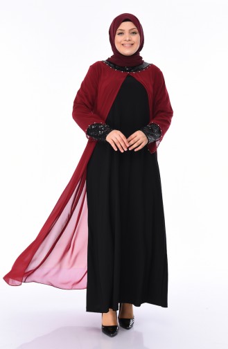 Claret Red Hijab Evening Dress 6056-05