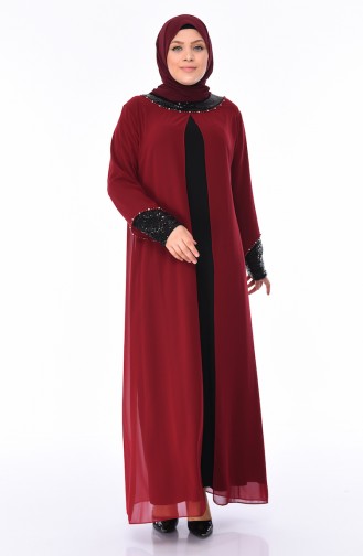 Claret Red Hijab Evening Dress 6056-05