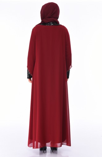 Claret Red Hijab Evening Dress 6056-05