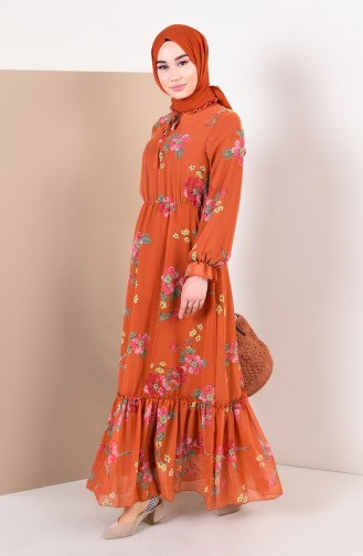 Brick Red Hijab Dress 0143B-03