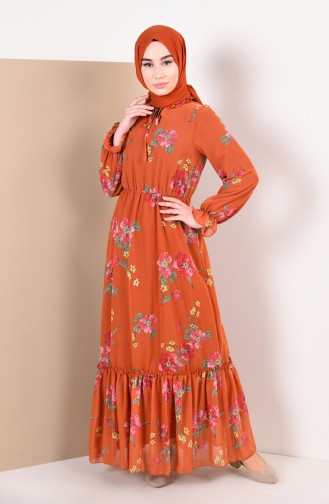 Brick Red Hijab Dress 0143B-03