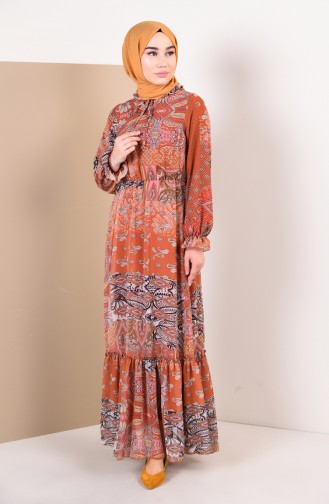 Brick Red Hijab Dress 0143C-03