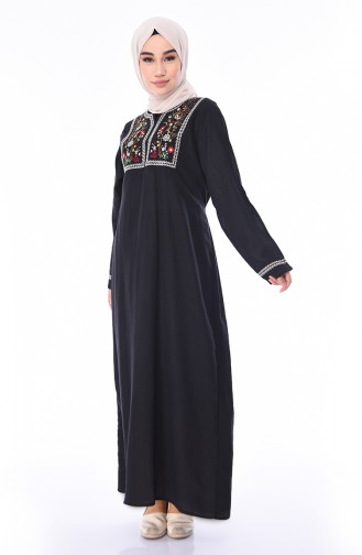 Nakışlı Şile Bezi Elbise 6000-01 Siyah