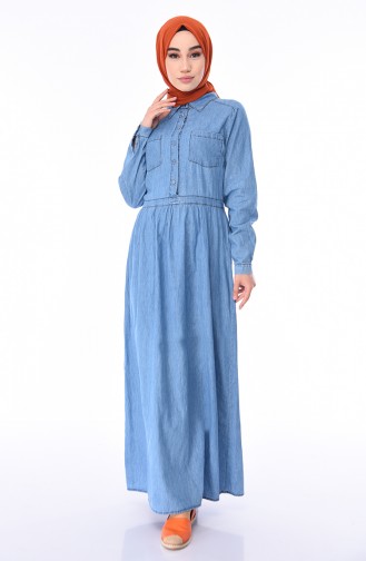Navy Blue Hijab Dress 3129-01