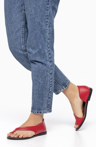 Bayan Deri Sandalet 2195-02 Kırmızı