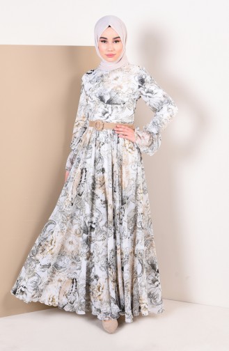 Robe Mousseline a Motifs 1012-02 Blanc Noir 1012-02