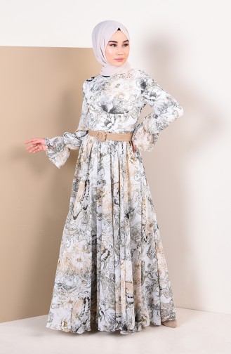 Robe Mousseline a Motifs 1012-02 Blanc Noir 1012-02