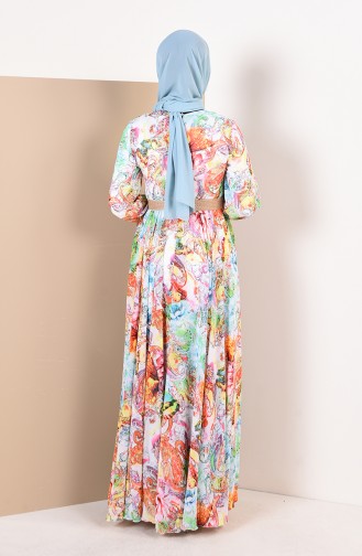 Gemusterter Chiffon Kleid  1012-01 Weiss Grün 1012-01