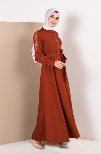 Bedrucktes Abaya mit Band 9094-01 Ziegelrot 9094-01