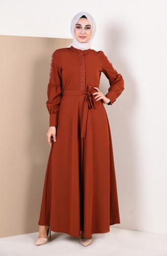 Bedrucktes Abaya mit Band 9094-01 Ziegelrot 9094-01