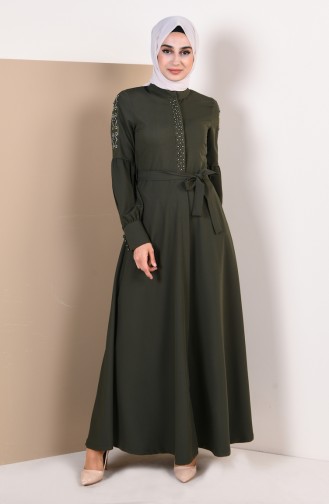 Bedrucktes Abaya mit Band 9094-03 Khaki 9094-03