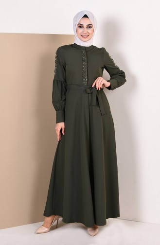 Bedrucktes Abaya mit Band 9094-03 Khaki 9094-03