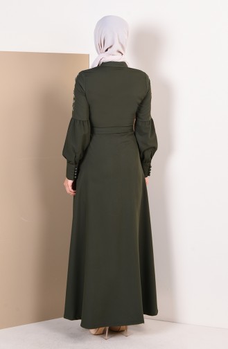 Bedrucktes Abaya mit Band 9094-03 Khaki 9094-03