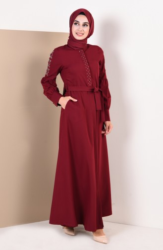 Abaya a Ceinture 9094-04 Bordeaux 9094-04