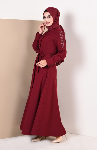 Abaya a Ceinture 9094-04 Bordeaux 9094-04