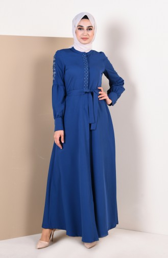 Bedrucktes Abaya mit Band 9094-06 Indigo 9094-06