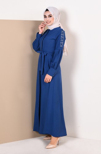 Bedrucktes Abaya mit Band 9094-06 Indigo 9094-06