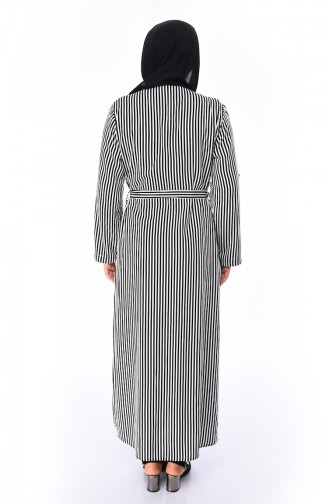 Büyük Beden Çizgili Pamuklu Elbise 0040-01 Siyah