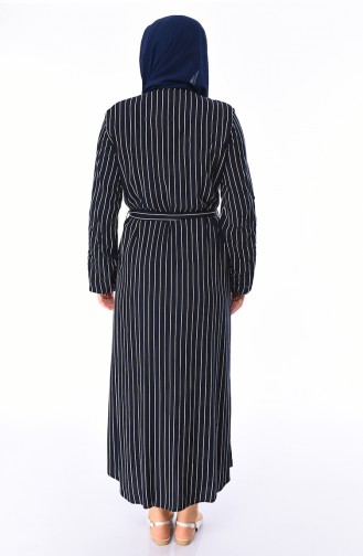 Büyük Beden Çizgili Pamuklu Elbise 0040A-01 Lacivert
