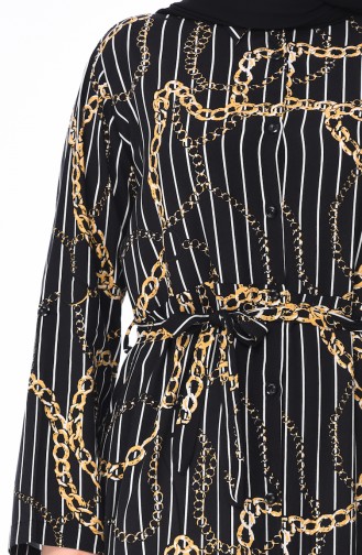 Büyük Beden Zincir Desenli Pamuklu Elbise 0041-01 Siyah