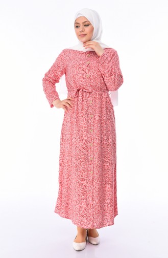 Robe Coton a Motifs Grande Taille 0042-02 Rouge 0042-02