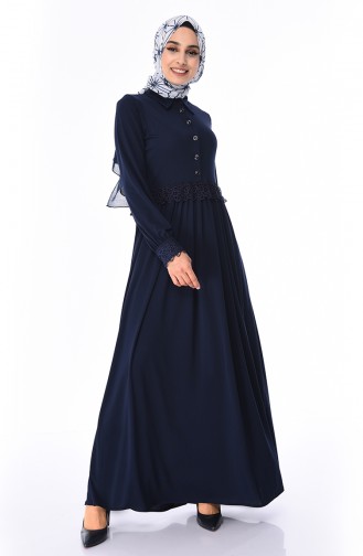 Navy Blue İslamitische Jurk 3008-02