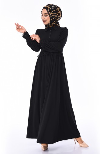 Dantel Detaylı Elbise 3008-03 Siyah