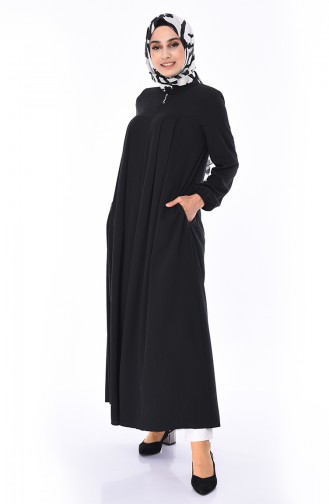 Sommerliches Abaya mit Reissverschluss 8119-04 Schwarz 8119-04