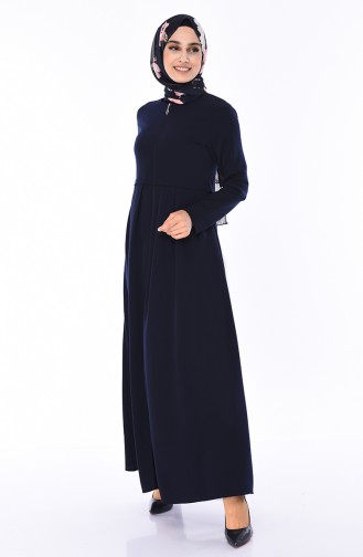 Abaya Détail Plis 2133-01 Bleu Marine 2133-01