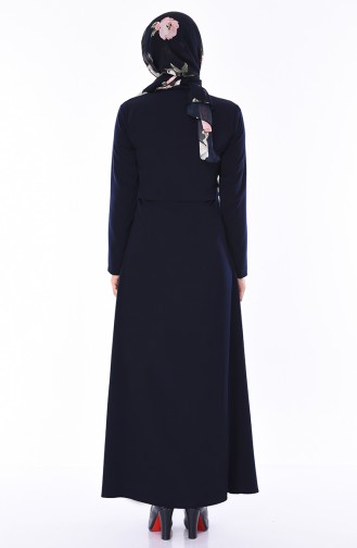 Plisee Detailliertes Abaya  2133-01 Dunkelblau 2133-01