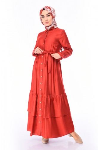 Brick Red Hijab Dress 1028-01