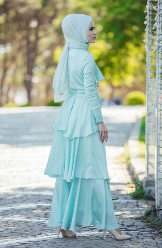 فستان سهرة بتصميم طبقات من الكشكش 1030-01 لون اخضر فاتح 1030-01