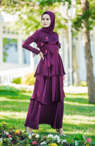 Beading Ruffles Evening Dress 1030-02 Plum 1030-02