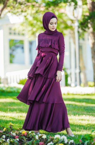 Beading Ruffles Evening Dress 1030-02 Plum 1030-02