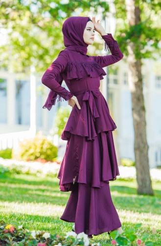 Beading Ruffles Evening Dress 1030-02 Plum 1030-02