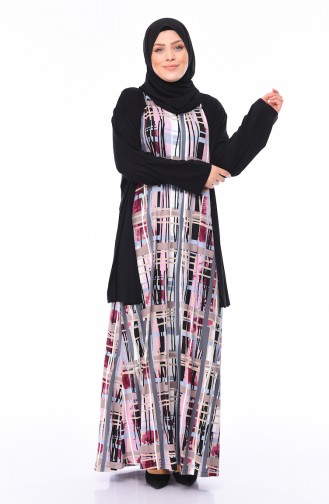 Ensemble Deux Pieces Gilet Robe Grande Taille 8372B-01 Noir Rose 8372B-01