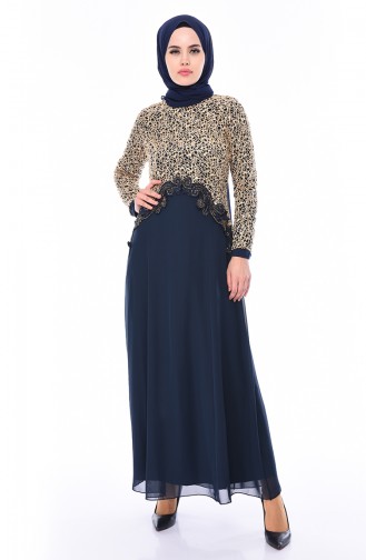 Navy Blue Hijab Evening Dress 52660-01