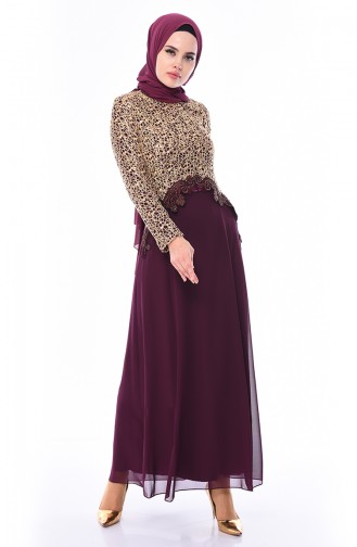 Robe de Soirée Détail Paillettes 52660-02 Plum 52660-02