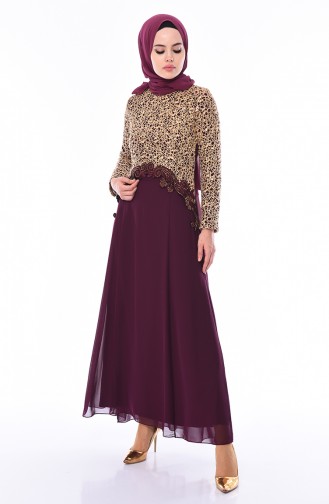 Plum Hijab Evening Dress 52660-02