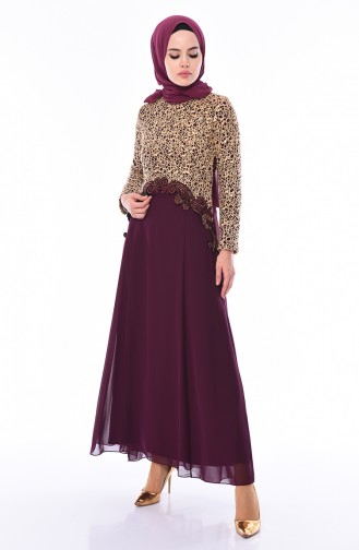 Robe de Soirée Détail Paillettes 52660-02 Plum 52660-02