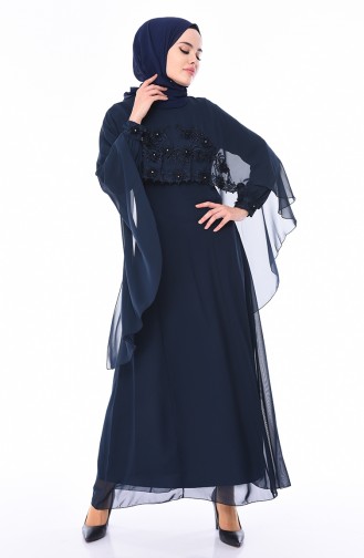 Navy Blue Hijab Evening Dress 52661-01