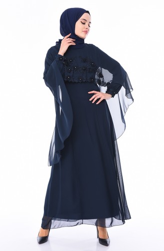 Robe de Soirée Détail Fleurs 52661-01 Bleu Marine 52661-01