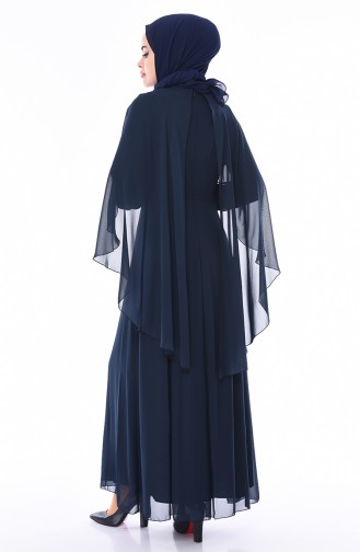 Robe de Soirée Détail Fleurs 52661-01 Bleu Marine 52661-01